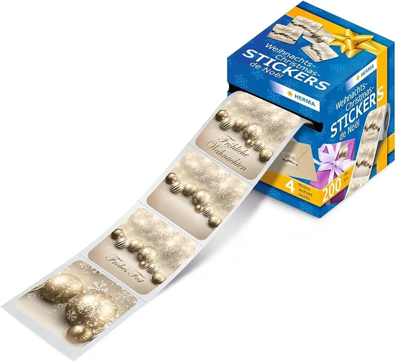 Besuche den HERMA-Store HERMA 15137 Weihnachtssticker, Weihnachtskugeln (200 Aufkleber, Papier, in Spenderbox) selbstklebende Weihnachtsdeko, permanent haftende Etiketten für Weihnachten, Geschenke, Basteln, Adventskalender — Geschenkverpackung