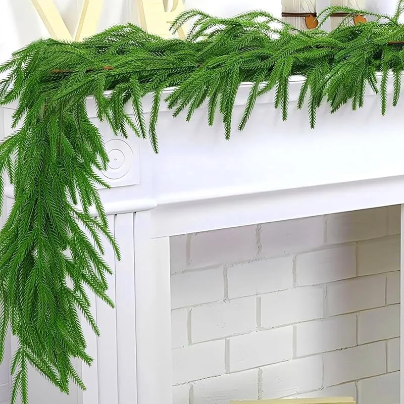 Marke: Wuhetyo Norfolk-Kiefergirlanden für den Winter, fühlt sich echt an, künstliche Tannengirlande für Tisch, Kamin, Wand, Innen- und Außenbereich, Weihnachtsdekoration, 3, 6 m, 2 Stück