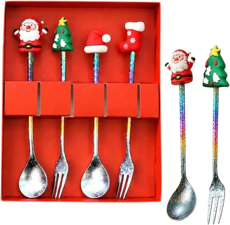 Marke: Generisch Weihnachts-Dessertlöffel-Set Titan-Gabel-Besteck mit Weihnachtsmotiv — Advent und Tisch