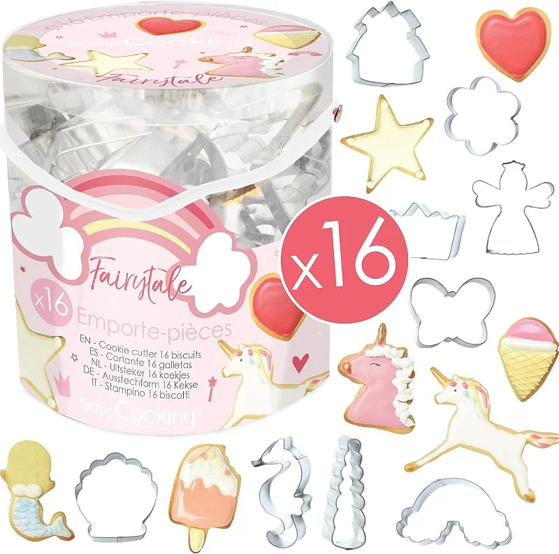 Besuche den ScrapCooking-Store ScrapCooking - 16er Einhorn Ausstecher Set - Plätzchen Ausstechformen Keksausstecher - 16 Stück - Regenbogen, Fee, Meerjungfrau, Krone, Blume - Backform - Ausstecher aus Edelstahl - 2027 — Weihnachtskueche