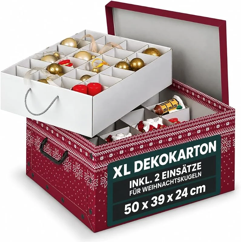 Besuche den Kreher-Store Kreher XL Deko-Karton Rot Schneeflocken Einsätze für 40 Weihnachtskugeln — Weihnachtsdeko