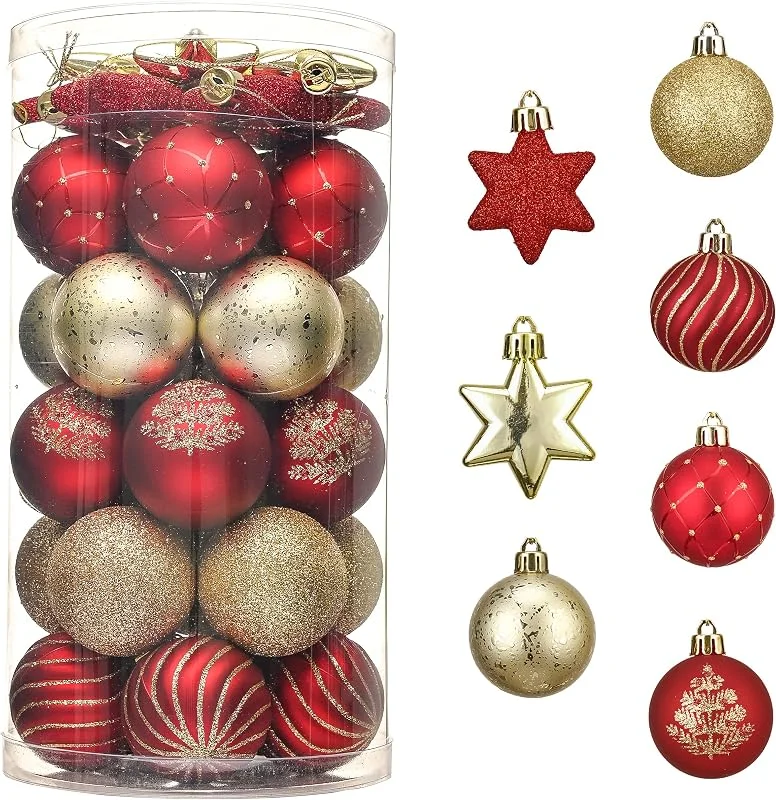 Besuche den Valery Madelyn-Store Valery Madelyn Weihnachtskugeln 35 Stück 5 cm Bruchsichere Christbaumkugeln Kunststoff Luxuriöse Rot Gold Weihnachtskugeln für Weihnachtsdeko Thema Rot Gold（L