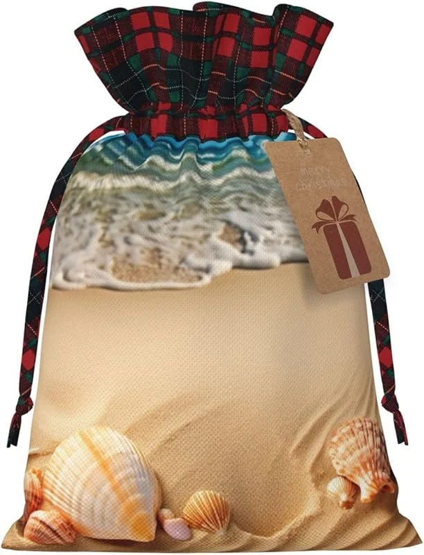 Marke: BTCOWZRV BTCOWZRV Weihnachten Kordelzug Geschenktüten Strand Meer Muschel Sand Gedruckt Wiederverwendbare Geschenktüten Geschenkpapier Taschen Kleine Aufbewahrungstasche Für Weihnachten Thanksgiving Party — Geschenkverpackung