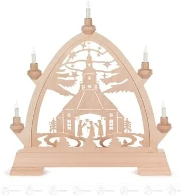 Besuche den Rudolphs Schatzkiste-Store Rudolphs Schatzkiste Schwibbogen Gotischer Bogen mit Seiffener Kirche und Kurrende, elektrisch beleuchtet Breite x Höhe x Tiefe 40 cmx43 cmx6 cm NEU Erzgebirge Lichterbogen Fensterbild — Weihnachtsdeko