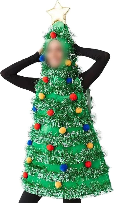 Marke: Miolasay Miolasay Weihnachtsbaum-Kostüm-Set für Erwachsene und Kinder, Weihnachtskleid und Geschenk-Box-geformte Schuhe für Cosplay, Weihnachten, Party-Kostüm — Geschenkverpackung