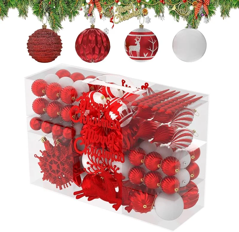 Besuche den YRHome-Store YRHome 108pcs Weihnachtskugeln Klein Weihnachtsbaumkugeln Christbaumkugeln Kunststoff mit Aufhänger Weihnachtsdekoration Kugeln Weihnachtsschmuck Deko Weihnachtsbaumschmuck, Rot