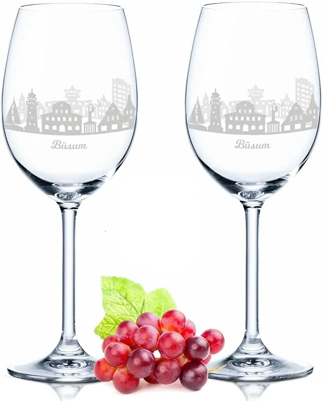 Besuche den GRAVURZEILE-Store GRAVURZEILE Weingläser mit Gravur - Skyline Büsum im Set - Hochwertige 360° Lasergravur - schönes Geschenk als Andenken, Souvenir oder für Sammler & Weingenießer zum Geburtstag — Wein und Festtafel
