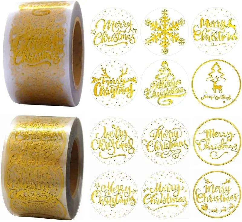 Marke: Haowul 1000 Stück Transparente Weihnachtsaufkleber Auf Rolle, Goldfolie, „Frohe Weihnachten“-Aufkleber, Weihnachten, Winterferien, Runde Selbstklebende Etiketten, Aufkleber Für Weihnachtsumschläge — Geschenkverpackung