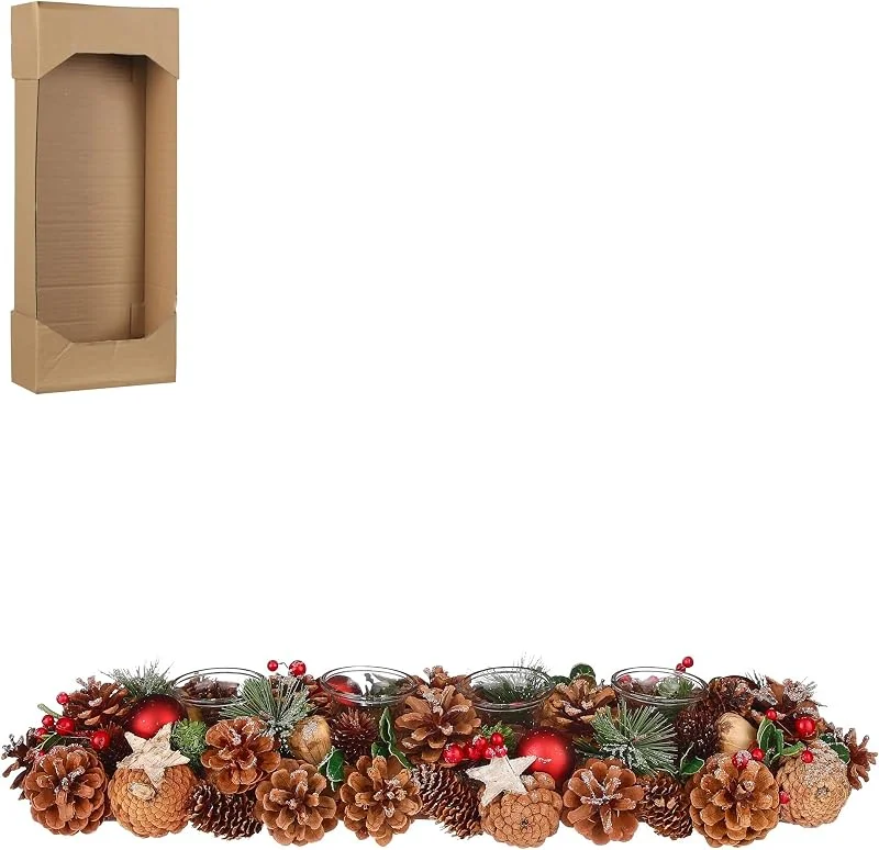 Besuche den MICA-Store Adventsgesteck 54cm aus Zapfen mit 4 Teelichthaltern Braun Rot — Advent und Tisch