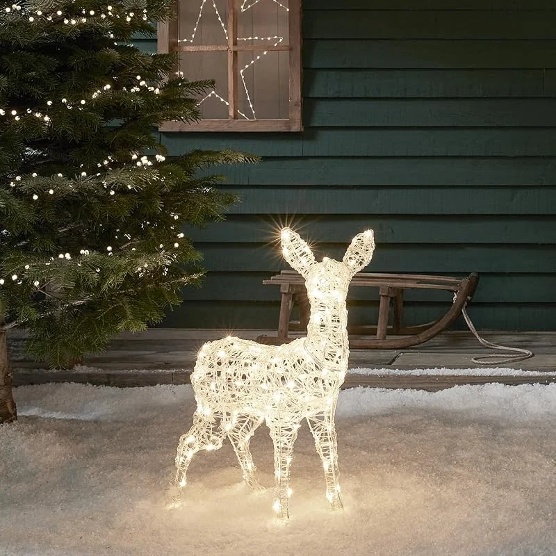Besuche den Lights4fun-Store Lights4fun 3-in-1 Swinsty LED Rentier Figur Kind 77cm Batteriebetrieben Timer Weihnachtsbeleuchtung Außen und Innen