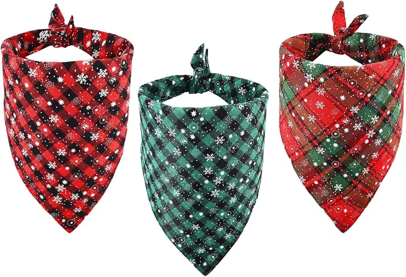 Marke: Bohue 3 Stück Weihnachtstücher für Haustiere, Katzen Weihnachten, Dreieck, Schottenkaro, Schneeflocke, Hundehalstücher, klassische Dreieck-Lätzchen, Weihnachtsmann-Dreieck-Lätzchen — Weihnachtsmode