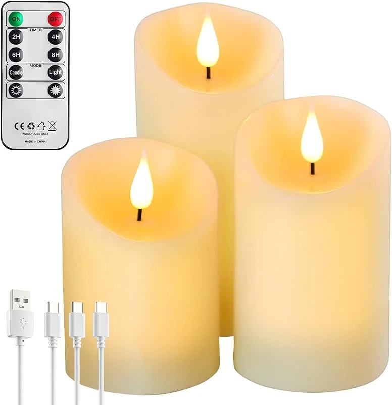 Besuche den Forever Speed-Store Forever Speed 3er-Set Led Kerzen Aufladbar mit Fernbedienung Timer, Dimmbar Wiederaufladbare Flammenlose Kerzen mit Ladekabel für Party Wohndekoration, Camping, Hochzeiten, Geschenke — Weihnachtsbeleuchtung
