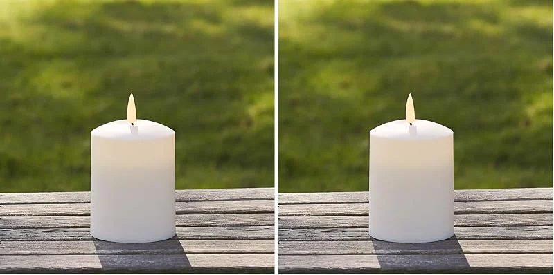 Besuche den Lights4fun-Store Lights4fun TruGlow® Kerze mit warmweißer LED Flamme und Timer 10cm Innen und Außen LED Kerzen mit Timerfunktion LED Kerzen Outdoor (Packung mit 2) — Kerzenlicht Abendessen