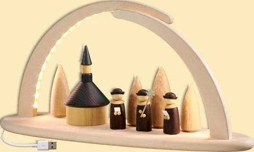 Besuche den Rudolphs Schatzkiste-Store Rudolphs Schatzkiste Schwibbogen Kurrende und Kirche mit LED Beleuchtung HxBxT = 21x42x13cm NEU Lichterbogen Fensterbogen Spitzbogen Erzgebirge Seiffen Weihnachten Beleuchtung Fensterschmuck Bogen — Weihnachtsdeko