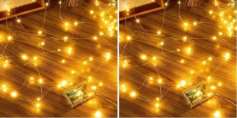 Besuche den Ollny-Store Ollny 10M 100 LED Lichterkette Batterie innen Kupferdraht Warmweiß (Packung mit 2) — Weihnachtsbeleuchtung