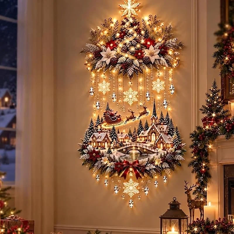 Marke: Generisch Weihnachtsbaumdorf Wandbehang mit warmen Lichtern, Weihnachtsdekoration