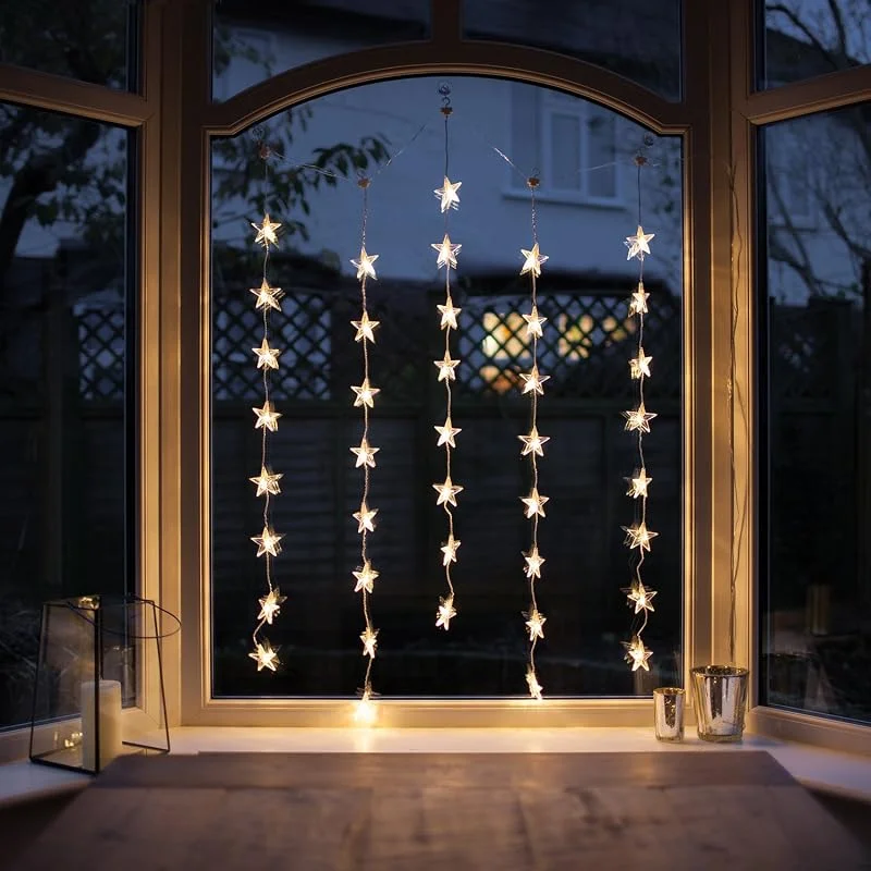 Besuche den Lights4fun-Store Lights4fun 3x 40er LED Stern Lichtervorhang Innen perlweiß Fensterdeko Weihnachtsdeko Fenster — Weihnachtsbeleuchtung