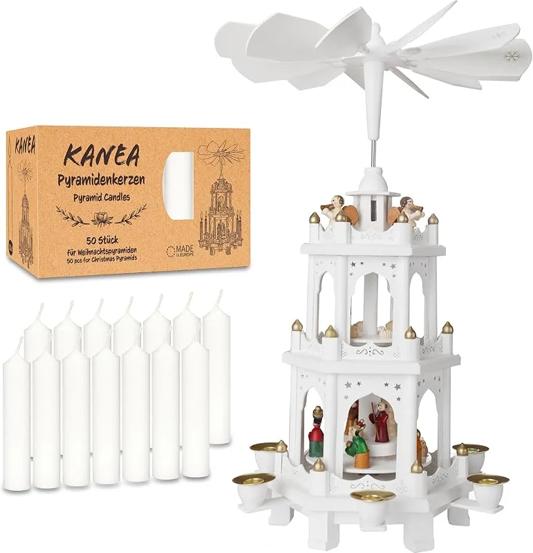 Besuche den BRUBAKER-Store BRUBAKER Weiße Weihnachtspyramide inkl. 50er Pack Pyramidenkerzen Weiß — Weihnachtsdeko