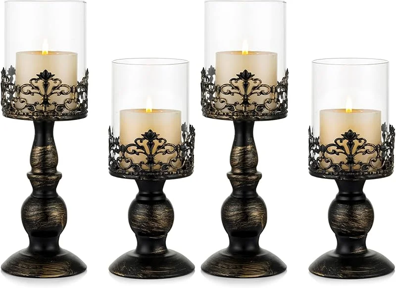 Besuche den Sziqiqi-Store Sziqiqi Kerzenständer Schwarz für Stumpenkerzen, 2er-Set für Vintage Deko (Packung mit 2) — Kerzenlicht Abendessen