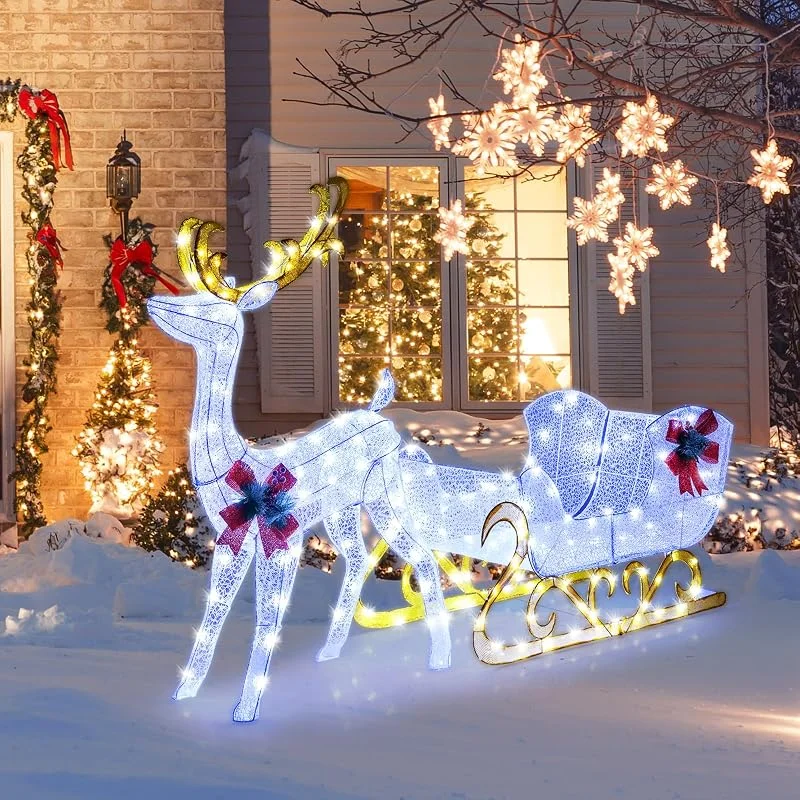 Besuche den COSTWAY-Store COSTWAY LED-Rentier mit Schlitten, Weihnachtsdeko, beleuchtete Rentier Weihnachtsfigur mit 100 kaltweißen Lichtern, Weihnachtsbeleuchtung, Weihnachtsdekoration für Außen und Innen