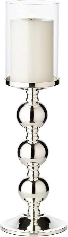 Besuche den EDZARD-Store EDZARD Windlicht Bamboo (H 44 cm), edel versilbert, mit Glaszylinder — Kerzenlicht Abendessen