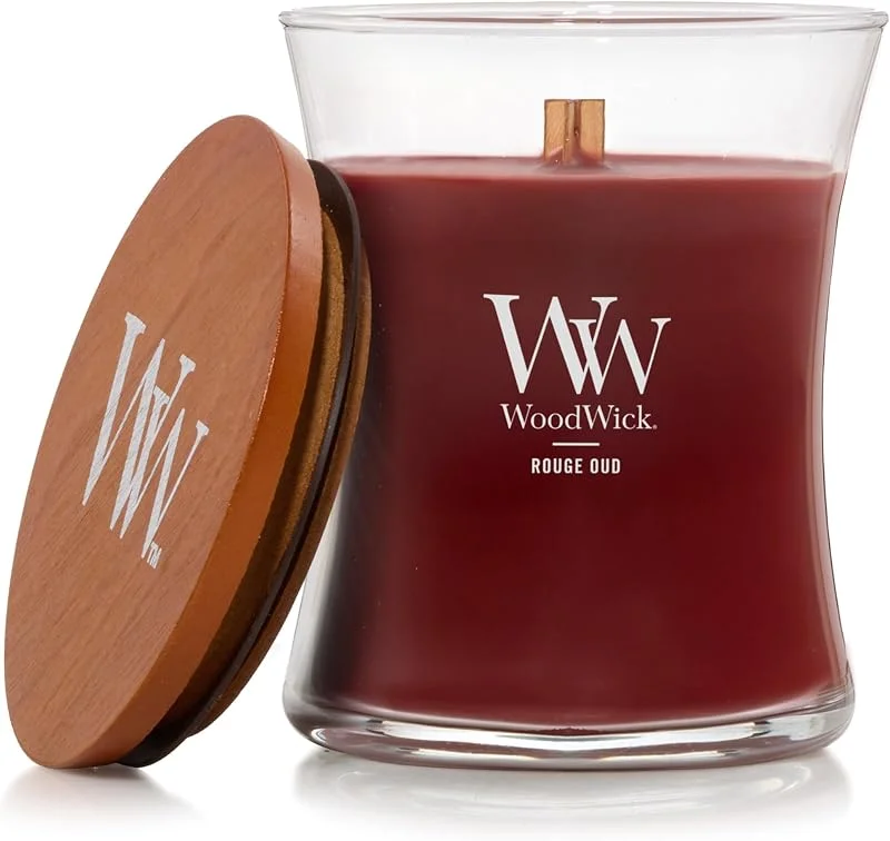 Besuche den WoodWick-Store WoodWick Duftkerze mit knisterndem Docht, Mittelgroße Sanduhr-Kerze Rouge Oud, Lang brennende Kerzen: bis zu 60 Stunden, Perfekte Geschenke für Frauen — Kerzenlicht Abendessen