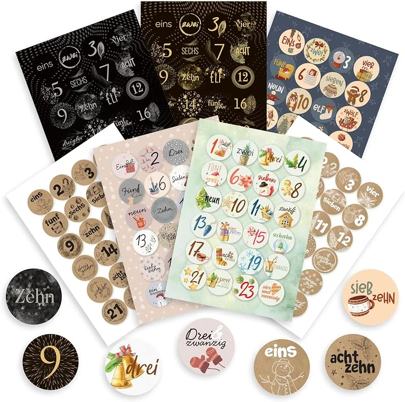 Besuche den colortouch-Store colortouch 7 x 24 Adventskalender Zahlen Aufkleber (1-24) Adventskalenderzahlen Etiketten Selbstklebend, 168 St Sticker für Kalender zum selber basteln für Weihnachten, Rund Zahlenaufkleber Nummern — Geschenkverpackung