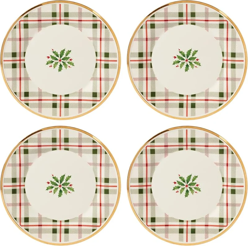 Marke: Lenox Lenox Weihnachtliche Plaid-Teller, Vorspeisen-Set für 4 Personen — Advent und Tisch