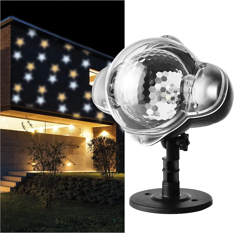 Besuche den EMOS-Store EMOS Sterne LED Projektor, weiße und gelbe Sterne, effektvolle Wandbeleuchtung, Fassaden-, Wand- und Mauer-Projektion, IP44, Weihnachtsbeleuchtung für Außen & Innen, 3m Kabel, Schwarz, DCPN01