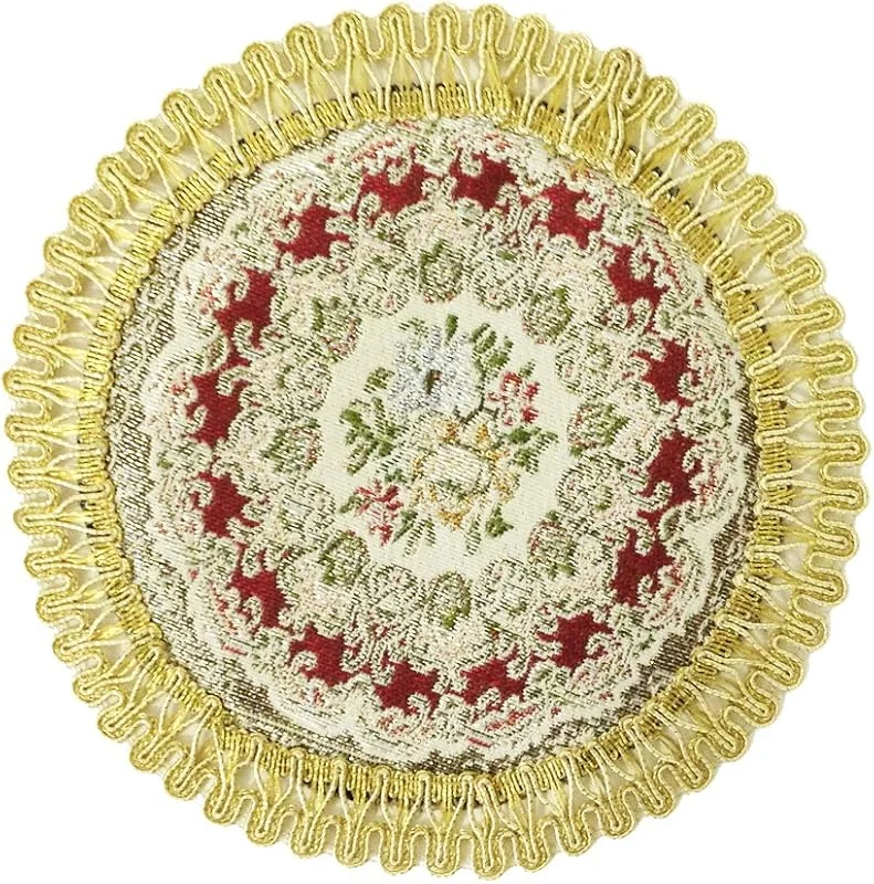 Marke: Wrapables Wrapables® Rundes Vintage-Tischset mit Blumenmuster, mit goldfarbener Stickerei, 2 Stück, königsrot (17, 8 cm) — Küche & Haushalt
