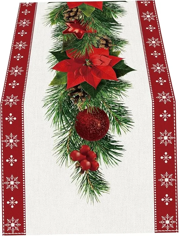 Marke: Gcroet Gcroet Weihnachts-Tischläufer, 180 x 35 cm, Weihnachtsstern-Girlanden-Muster, weihnachtliche Tischdekoration für Zuhause, Winter, Urlaub, Party, Küche, Dekoration. — Küche & Haushalt