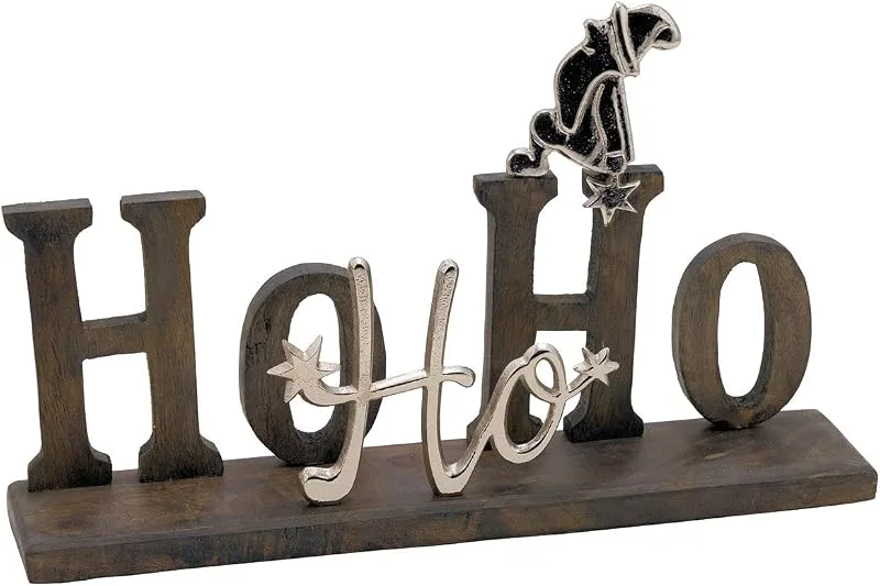Besuche den Spetebo-Store Spetebo Schriftzug Aufsteller HO aus Holz und Aluminium - 36 x 22 cm - Weihnachtsdeko Holzaufsteller - Tischdeko Fensterdeko Dunkelbraun Silber — Advent und Tisch