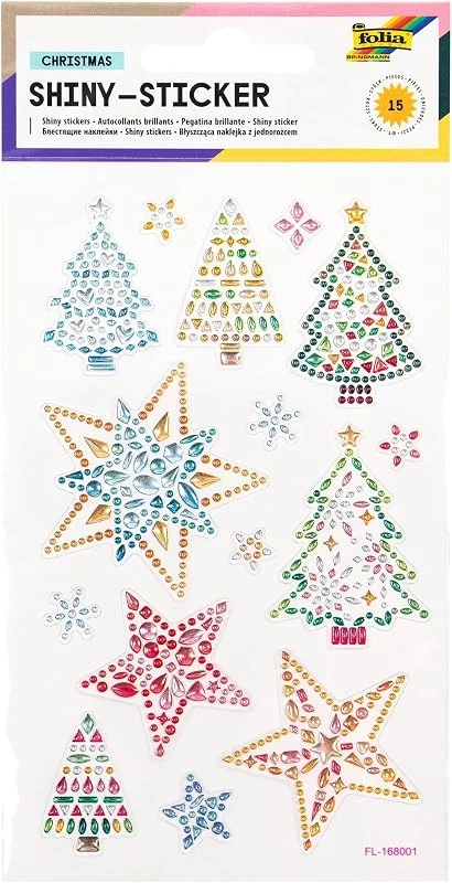 Besuche den folia-Store folia 18308 - Shiny Sticker, Christmas, 15 Sticker, aus bunten Strasssteinen, in verschiedenen Motiven, einfach von der Folie abzuziehen — Geschenkverpackung