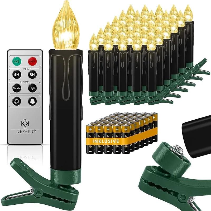 Besuche den KESSER-Store KESSER® Weihnachtsbaumkerzen 30 LED Inkl. Batterien Kabellos – Mehrfarbig - mit Fernbedienung – Timerfunktion - Flackern - Dimmbar Weihnachtskerzen Christbaumkerzen Befestigungsklammern Kerzen Schwarz — Weihnachtsbeleuchtung