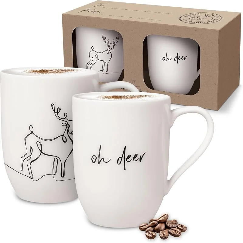 Villeroy & Boch – Statement Tassen Set "Rentier" 2 teilig Weihnachten, Weiß, Schwarz, Spülmaschinenfest, Mikrowellensicher, Geschenkset Tassen Weihnachten, Weihnachtstassen Rentier, Premium Porzellan — Advent und Tisch
