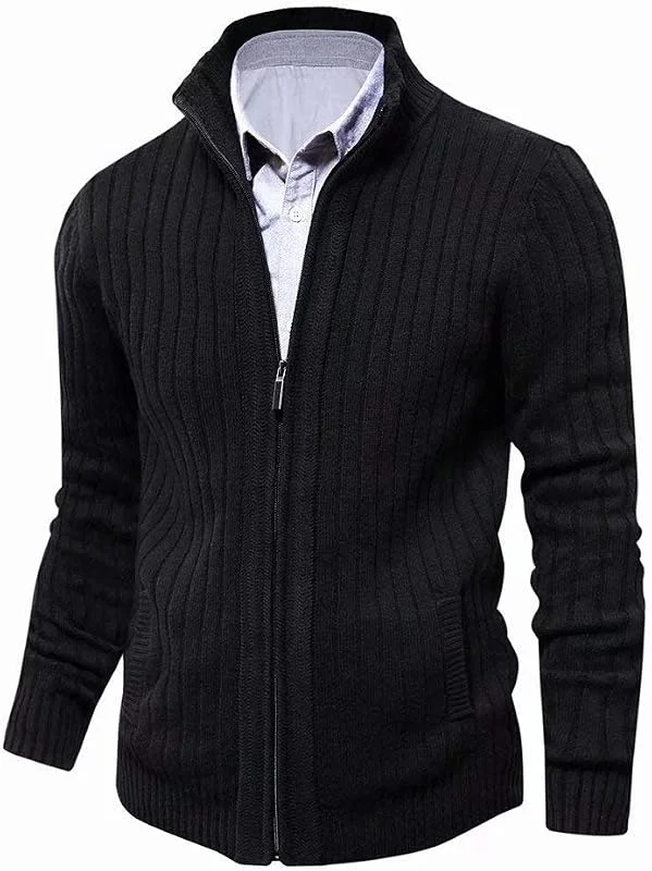 Besuche den AOLI RAY-Store AOLI RAY Herren Strickjacke mit Reissverschluss Cardigan Stehkragen Pullover Feinstrike Sweaters mit 2 Taschen — Weihnachtsmode