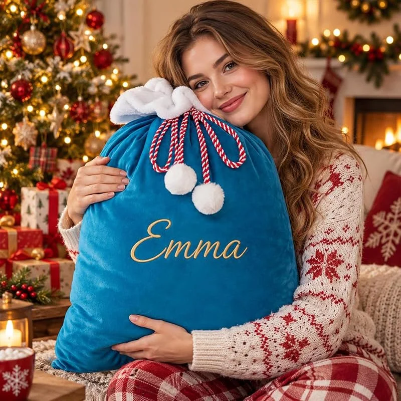 Marke: Keruidian Großer Weihnachtsmannsack, personalisierte Weihnachts-Geschenktüte mit Namen, Stickerei-Weihnachtsmann-Taschen (40 x 60 cm) — Geschenkverpackung