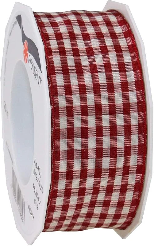 Besuche den PRÄSENT-Store PRÄSENT Vichy Geschenkband mit Drahtkante Bordeaux, créme, 20 m Dekoband zum Verzieren & Basteln, 40 mm Breite, Kariertes Band für Bunte Dekos & Geschenkverpackungen, zu feierlichen Anlässen