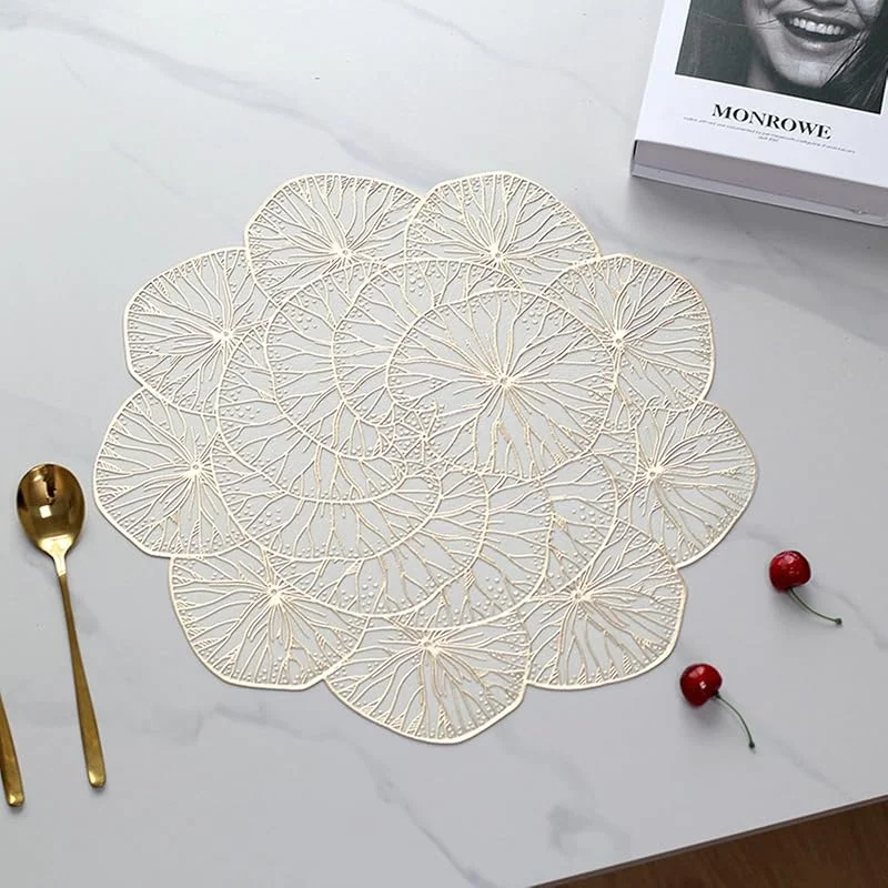 Besuche den Epinki-Store Epinki Tischset Weihnachten Rund, 2Pcs Set 38CM Platzsets Weihnachten Modern mit Blumen Muster Hitzebeständige aus PVC, Tischuntersetzer Wohnzimmer Gold für Restaurant Speisetisch — Küche & Haushalt