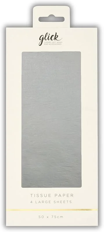 Marke: GLICK Glick Silberfarbenes Seidenpapier für Geschenkverpackungen, Geburtstag, Valentinstag, Weihnachten und andere Feiern, jedes Blatt geöffnet 750 mm x 500 mm, 4 Bögen