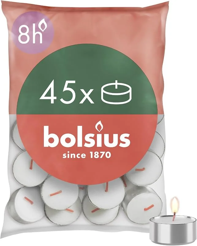 Besuche den bolsius-Store Bolsius D-light Teelichter - 45 Stück - im Beutel - Länge Brenndauer 8 Stunden - Dekorative Haushaltkerzen - Weiß - Enthält Natürliches Pflanzenwachs - Ohne Palmöl — Advent und Tisch