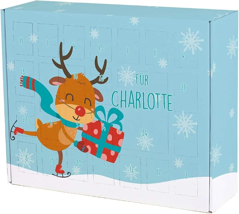 Besuche den Striefchen-Store Striefchen® Adventskalender zum Befüllen für Kinder mit Wunschnamen und Wunschtext sowie niedlichem Renitier bedruckt — Advent und Tisch