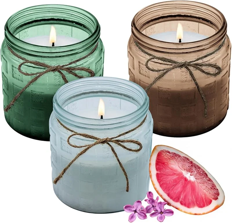 Besuche den Spetebo-Store XL Duftkerze im Glas mit Flieder Grapefruit Duft, 3er Set, 12 x 11 cm — Kerzenlicht Abendessen