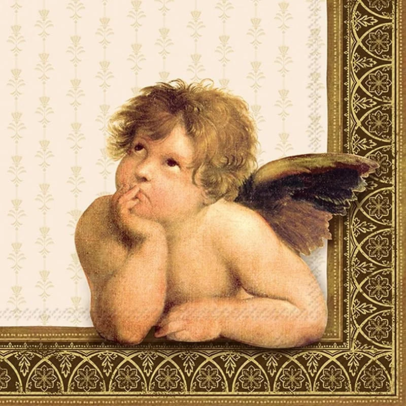 Marke: IHR Ideal Home Range 20 Servietten Weihnachten Engel an edler Bordüre als Tischdeko. Papierservietten mit Motiv. Auch für Decoupage und Serviettentechnik 33x33cm — Advent und Tisch