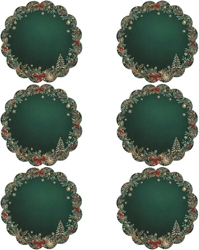 Marke: Lipfer 6er-Set Tischsets Weihnachtlichem Kiefernzweig-Motiv Und Glocken, Runde Tischsets Für Den Esstisch, Winterliche Tischdekoration Für Zuhause Und Küche — Küche & Haushalt