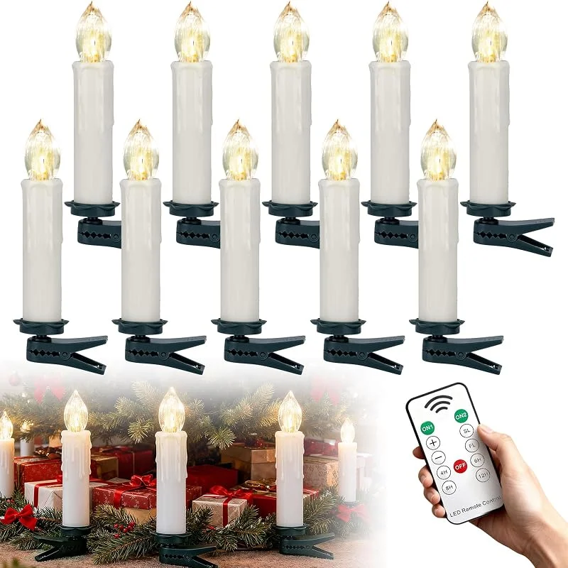Marke: Kidsgigglz LED Kerzen Weihnachtskerzen 10er set, Kabellos Warmweiß Flammenlose mit Timer & Clips Christbaumkerzen, für Weihnachtsbaum Weihnachtsdeko Party Hochzeitsdeko Feiertag Dimmbar — Weihnachtsbeleuchtung