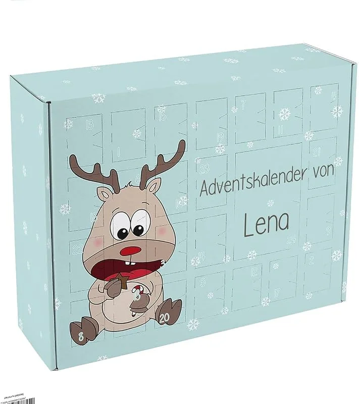 Besuche den Herz & Heim-Store Herz & Heim® Rentier Adventskalender für Kinder zum Befüllen mit Wunschnamen und Wunschtext bedruckt — Advent und Tisch