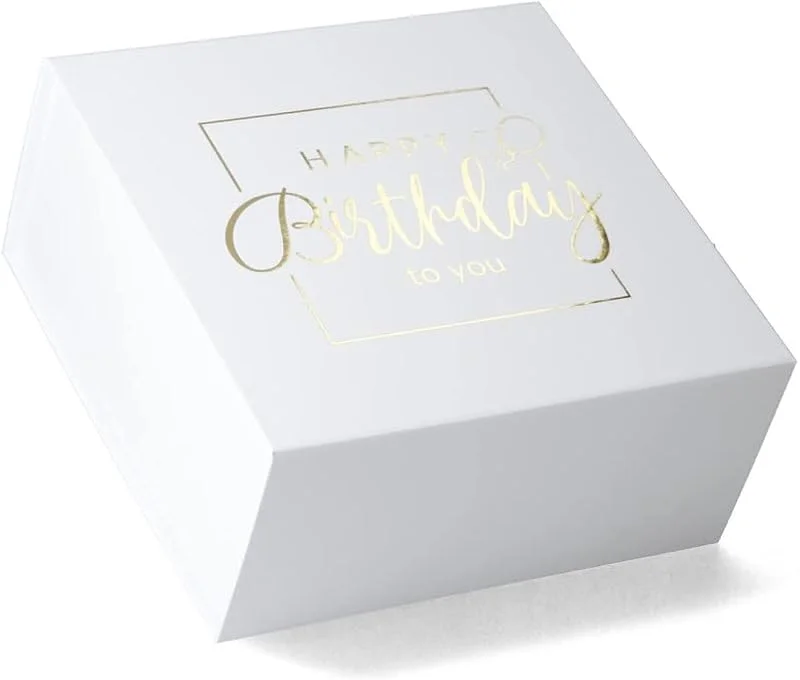 Besuche den ideas in boxes-Store ideas in boxes Premium Geschenkbox Geburtstag, Geschenkkarton, Magnetbox, Magnetfaltbox, Geschenkverpackung für Geburtstag mit Schriftzug, 22x22x10cm, Weiß mit Gold