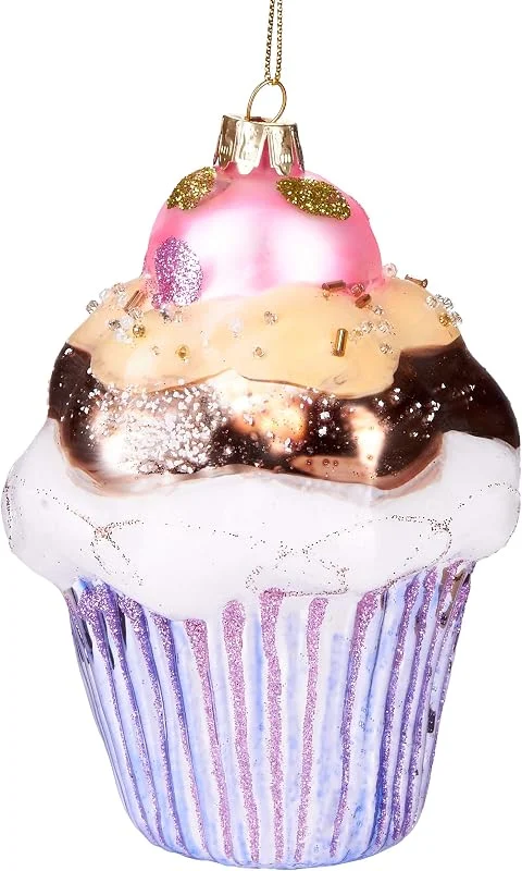 Besuche den BRUBAKER-Store BRUBAKER Cupcake - Handbemalte Weihnachtskugel aus Glas — Weihnachtsdeko