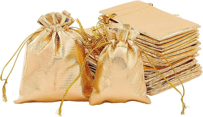 Besuche den PH PandaHall-Store PandaHall 60Stk 2 Größen Goldene Geschenktüten, 12x9cm, 7x9cm Rechteck Organza Tasche Kordelzug Aufbewahrungstasche Für Schmuck Hochzeitsfeier Weihnachtssüßigkeit — Geschenkverpackung